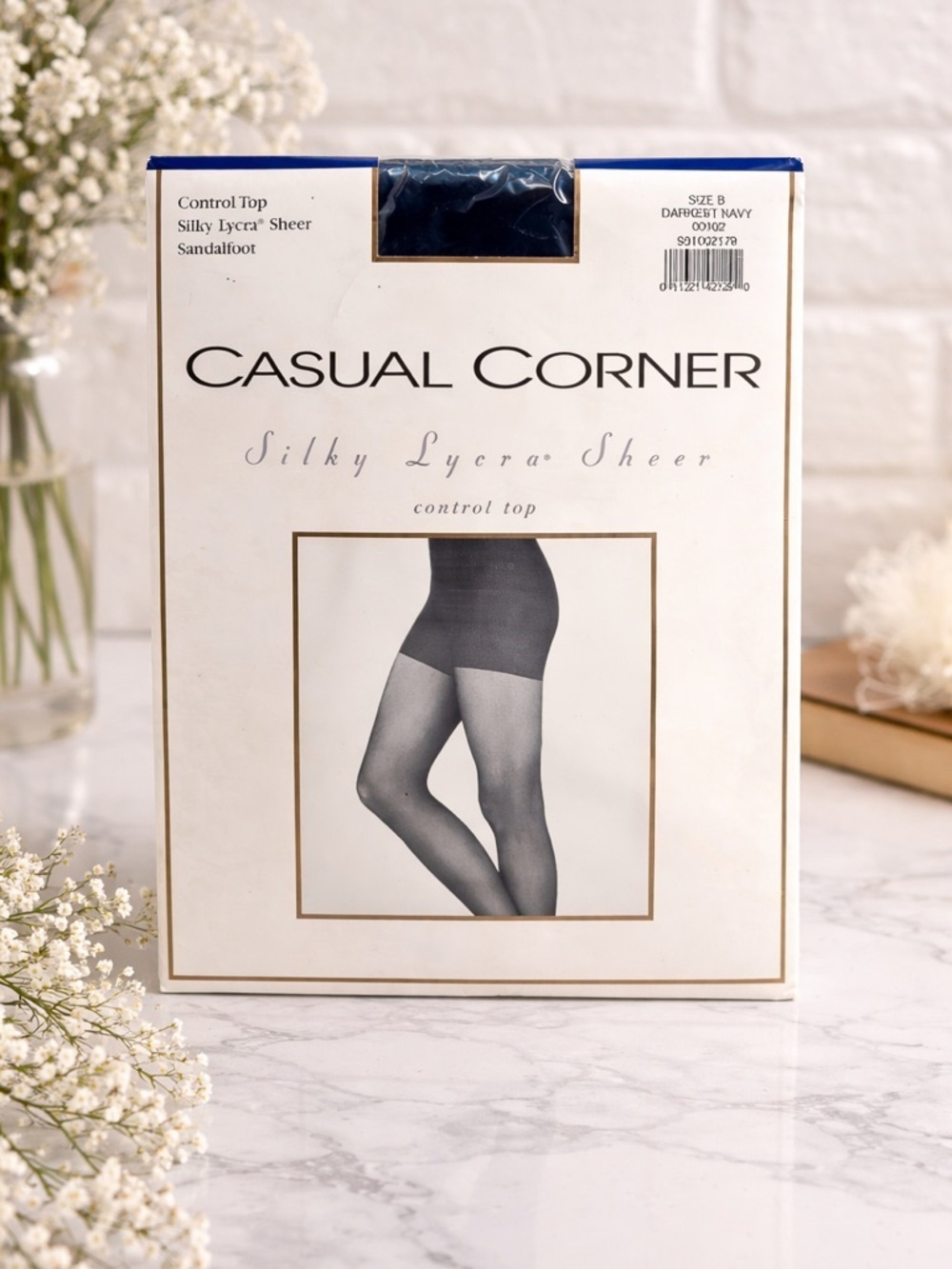 VINTAGE NEW Casual Corner Silky Lycra Sheer Control Top Hosiery in Navy Size B
